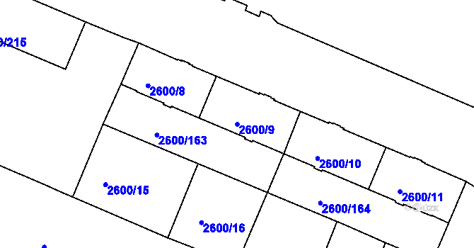Parcela st. 2600/9 v KÚ Turnov, Katastrální mapa