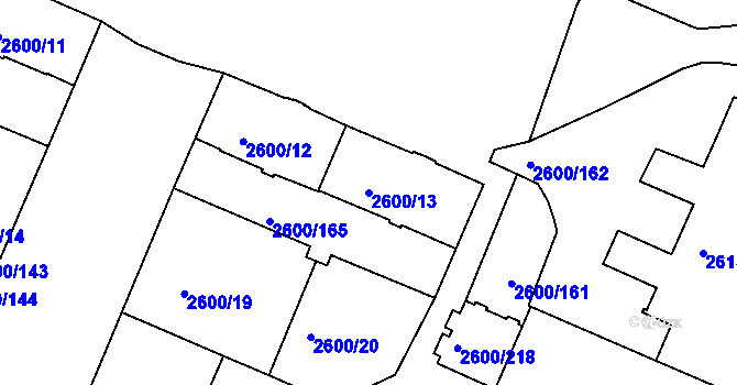 Parcela st. 2600/13 v KÚ Turnov, Katastrální mapa