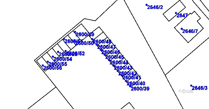 Parcela st. 2600/45 v KÚ Turnov, Katastrální mapa
