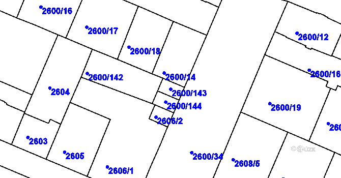 Parcela st. 2600/143 v KÚ Turnov, Katastrální mapa
