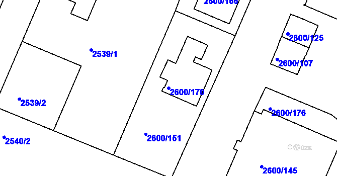 Parcela st. 2600/170 v KÚ Turnov, Katastrální mapa