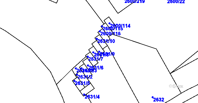 Parcela st. 2631/9 v KÚ Turnov, Katastrální mapa