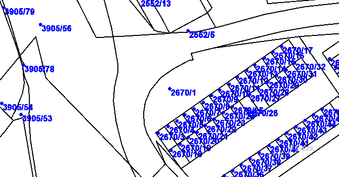 Parcela st. 2670/1 v KÚ Turnov, Katastrální mapa