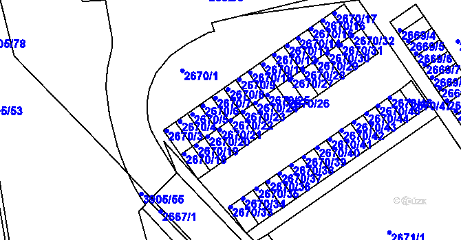 Parcela st. 2670/22 v KÚ Turnov, Katastrální mapa