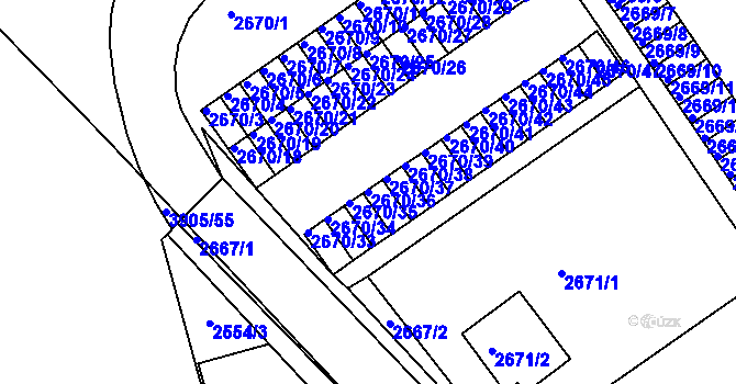 Parcela st. 2670/36 v KÚ Turnov, Katastrální mapa