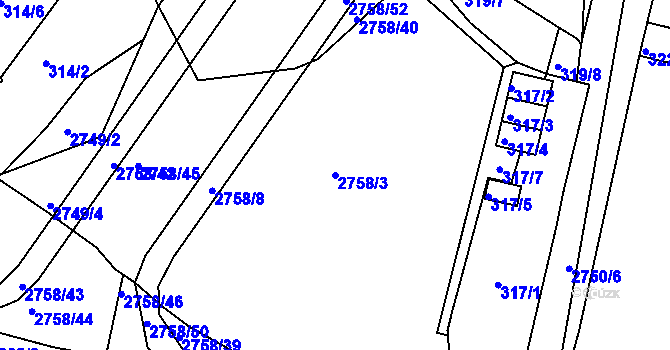 Parcela st. 2758/3 v KÚ Turnov, Katastrální mapa