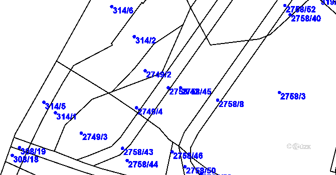 Parcela st. 2758/42 v KÚ Turnov, Katastrální mapa