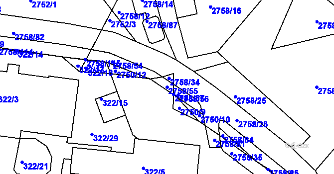 Parcela st. 2758/55 v KÚ Turnov, Katastrální mapa