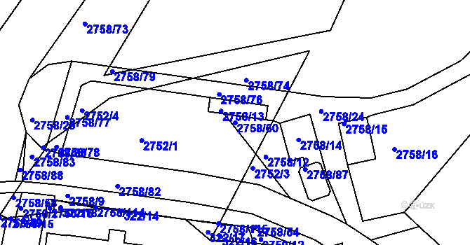 Parcela st. 2758/60 v KÚ Turnov, Katastrální mapa