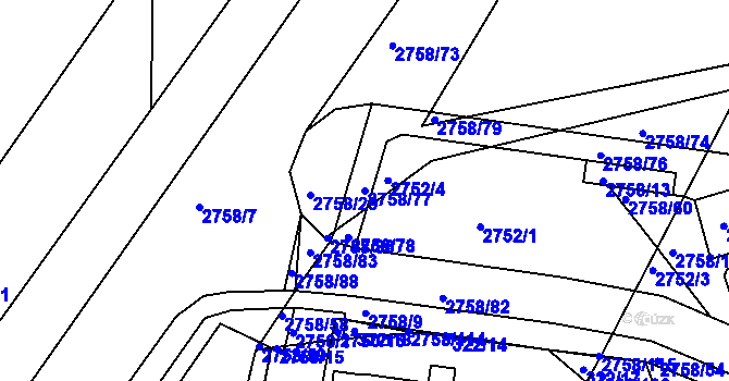 Parcela st. 2758/77 v KÚ Turnov, Katastrální mapa