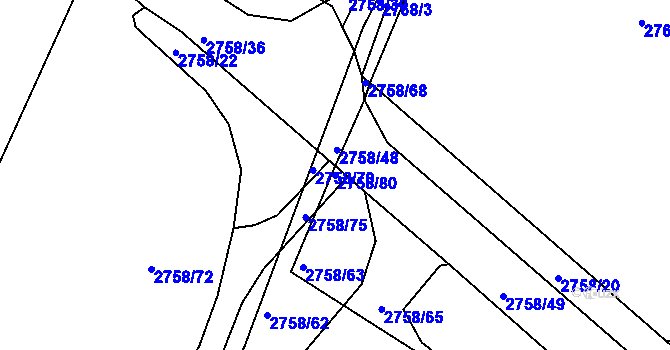 Parcela st. 2758/80 v KÚ Turnov, Katastrální mapa
