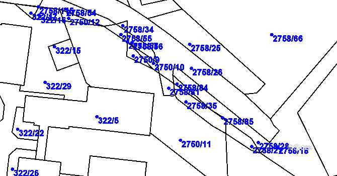 Parcela st. 2758/81 v KÚ Turnov, Katastrální mapa