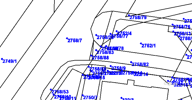 Parcela st. 2758/83 v KÚ Turnov, Katastrální mapa