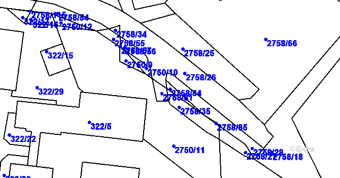 Parcela st. 2758/84 v KÚ Turnov, Katastrální mapa