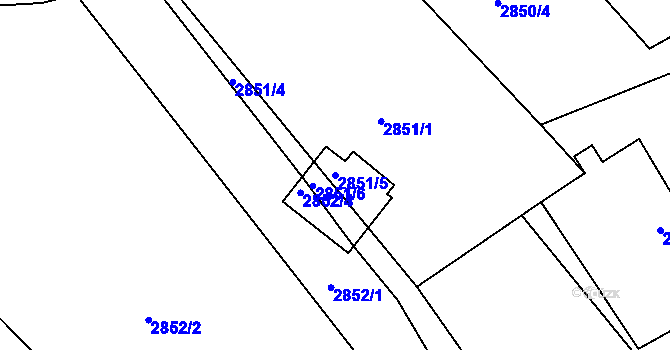 Parcela st. 2851/5 v KÚ Turnov, Katastrální mapa