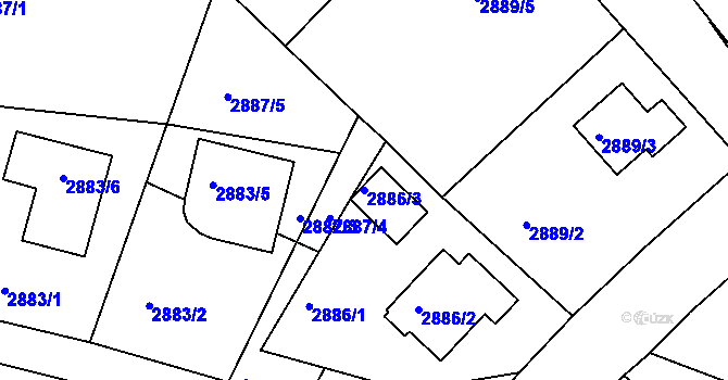 Parcela st. 2886/3 v KÚ Turnov, Katastrální mapa