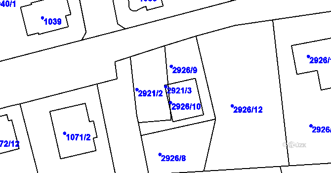 Parcela st. 2921/3 v KÚ Turnov, Katastrální mapa
