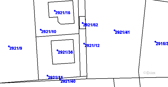 Parcela st. 2921/12 v KÚ Turnov, Katastrální mapa