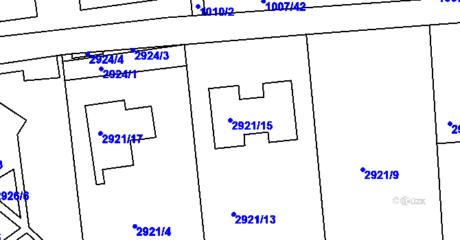 Parcela st. 2921/15 v KÚ Turnov, Katastrální mapa