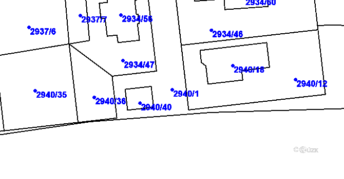 Parcela st. 2940/1 v KÚ Turnov, Katastrální mapa