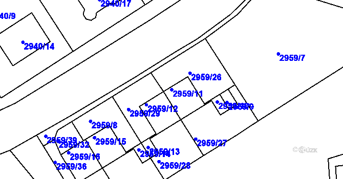 Parcela st. 2959/11 v KÚ Turnov, Katastrální mapa