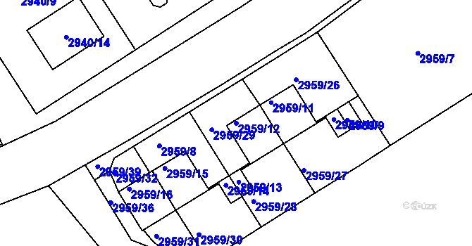 Parcela st. 2959/12 v KÚ Turnov, Katastrální mapa