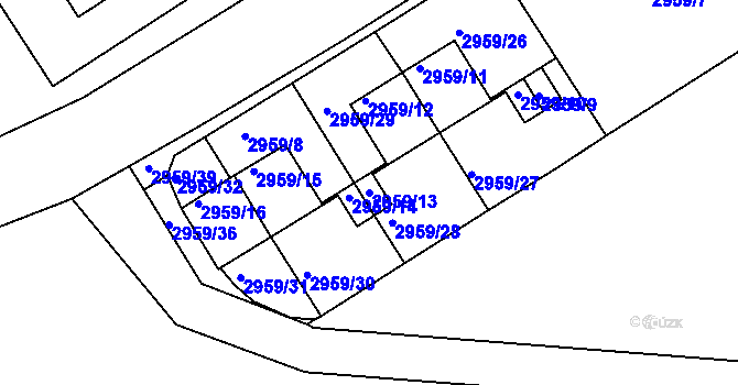 Parcela st. 2959/13 v KÚ Turnov, Katastrální mapa