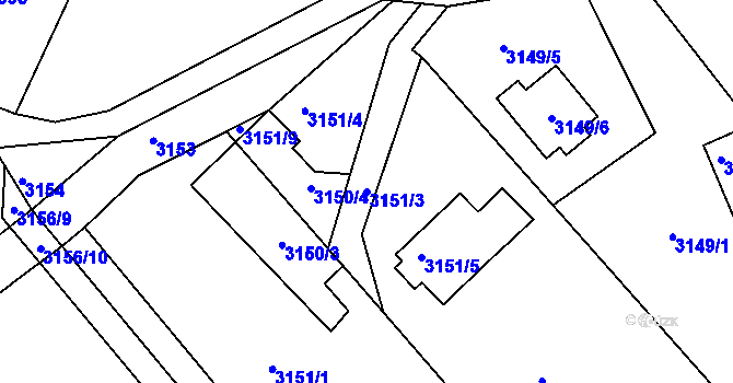 Parcela st. 3151/3 v KÚ Turnov, Katastrální mapa