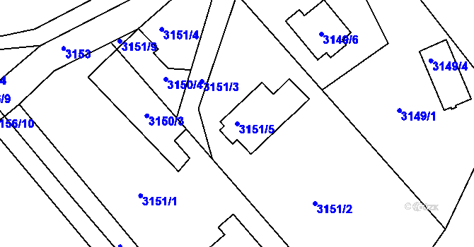 Parcela st. 3151/5 v KÚ Turnov, Katastrální mapa