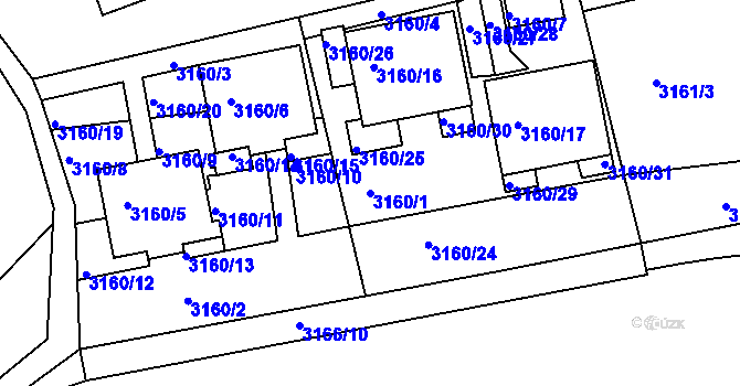 Parcela st. 3160/1 v KÚ Turnov, Katastrální mapa