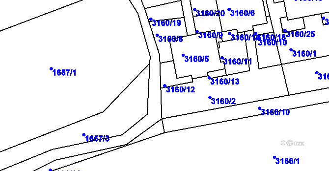 Parcela st. 3160/12 v KÚ Turnov, Katastrální mapa