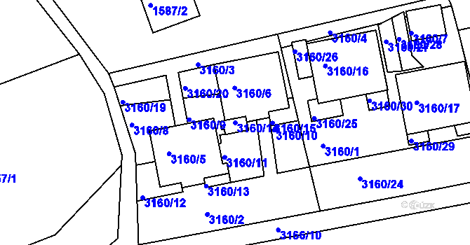 Parcela st. 3160/14 v KÚ Turnov, Katastrální mapa