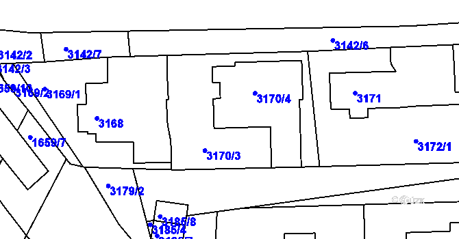 Parcela st. 3170 v KÚ Turnov, Katastrální mapa