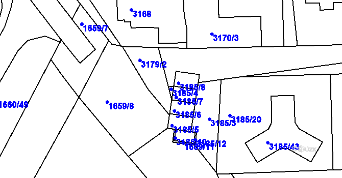 Parcela st. 3185/4 v KÚ Turnov, Katastrální mapa