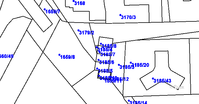 Parcela st. 3185/7 v KÚ Turnov, Katastrální mapa