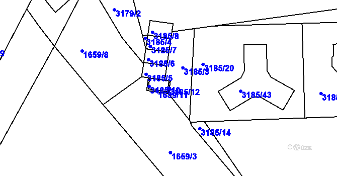 Parcela st. 3185/12 v KÚ Turnov, Katastrální mapa