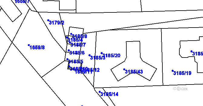Parcela st. 3185/20 v KÚ Turnov, Katastrální mapa