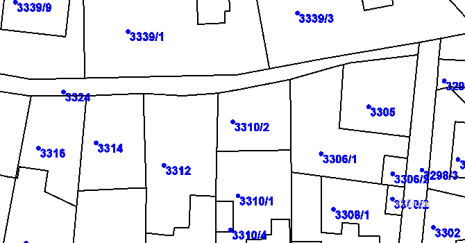 Parcela st. 3310/2 v KÚ Turnov, Katastrální mapa