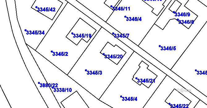 Parcela st. 3345/20 v KÚ Turnov, Katastrální mapa
