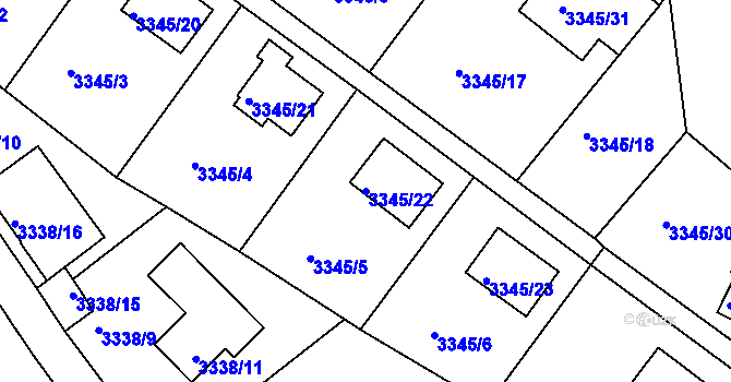 Parcela st. 3345/22 v KÚ Turnov, Katastrální mapa