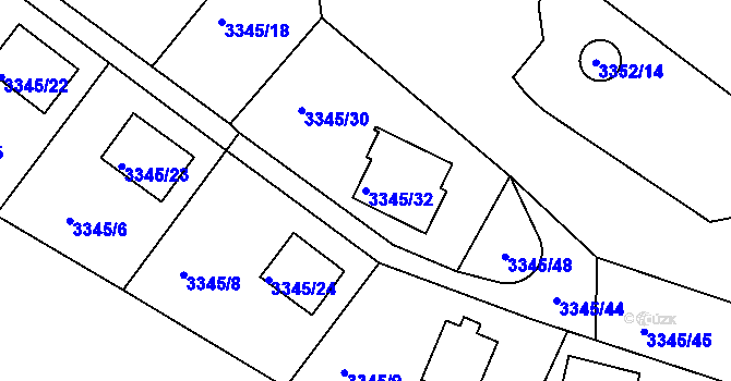 Parcela st. 3345/32 v KÚ Turnov, Katastrální mapa