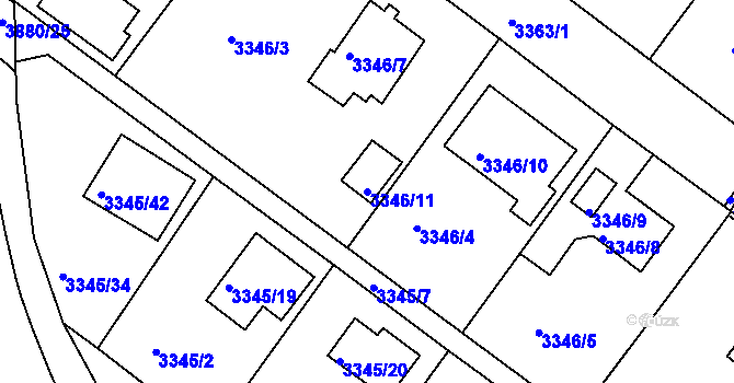 Parcela st. 3346/11 v KÚ Turnov, Katastrální mapa