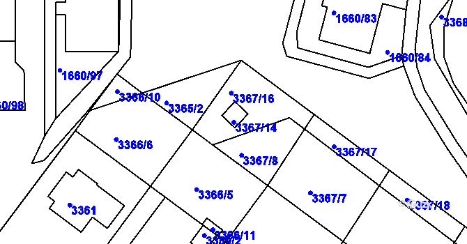 Parcela st. 3367/14 v KÚ Turnov, Katastrální mapa
