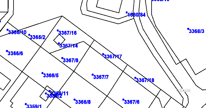Parcela st. 3367/17 v KÚ Turnov, Katastrální mapa