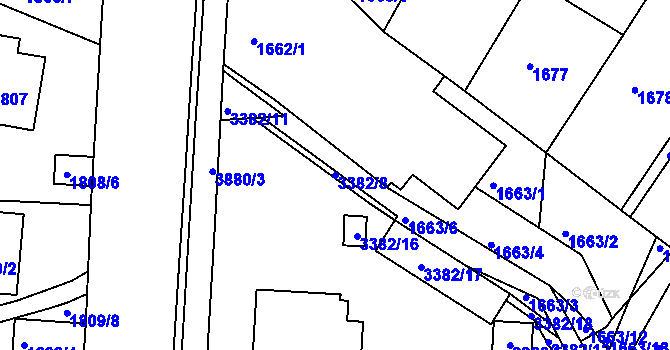 Parcela st. 3382/8 v KÚ Turnov, Katastrální mapa