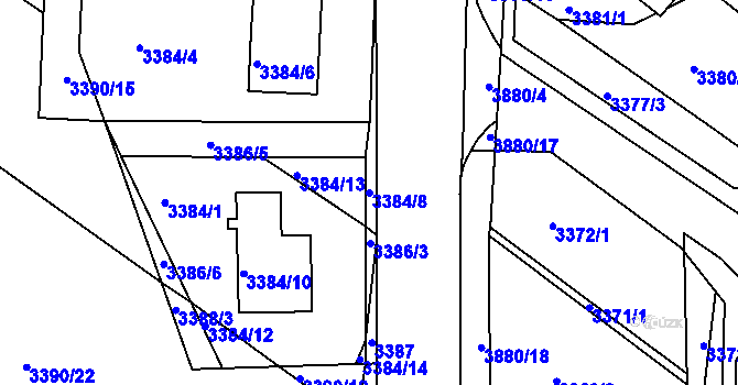 Parcela st. 3384/8 v KÚ Turnov, Katastrální mapa