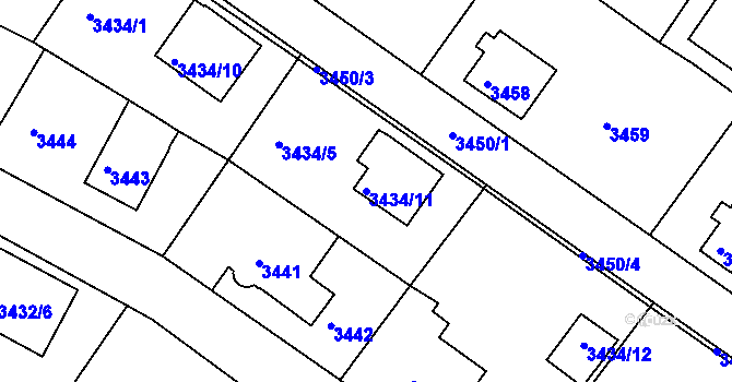 Parcela st. 3434/11 v KÚ Turnov, Katastrální mapa