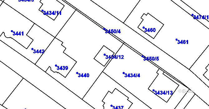 Parcela st. 3434/12 v KÚ Turnov, Katastrální mapa