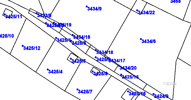 Parcela st. 3434/18 v KÚ Turnov, Katastrální mapa
