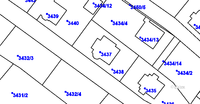 Parcela st. 3437 v KÚ Turnov, Katastrální mapa